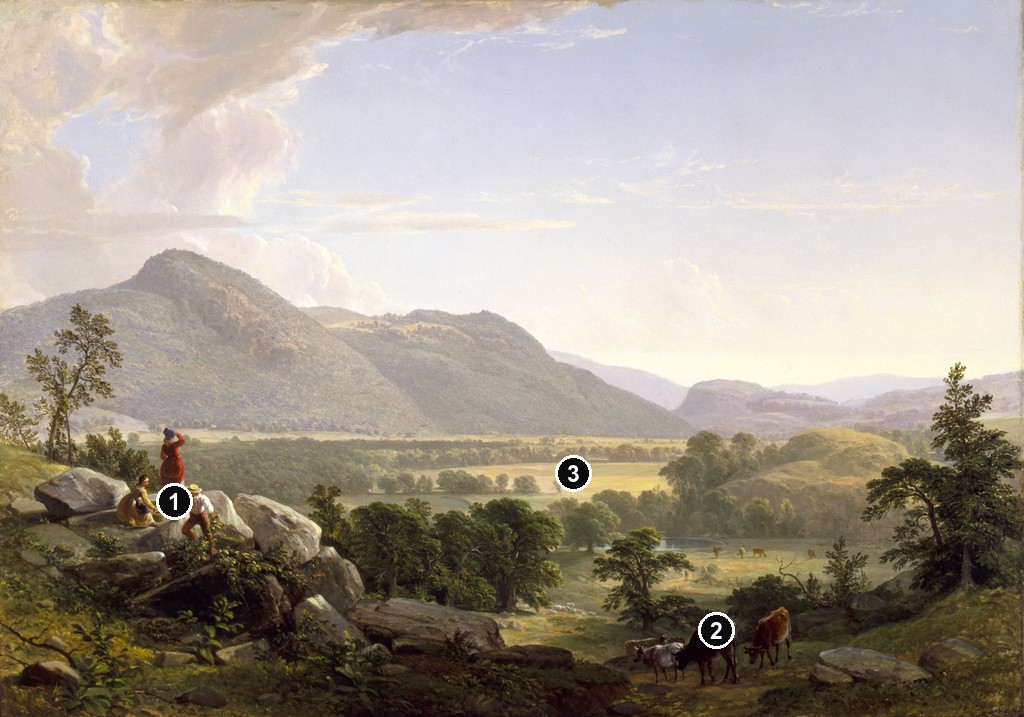Annotated details from Dover Plains, Dutchess County, New York by Asher Brown Durand